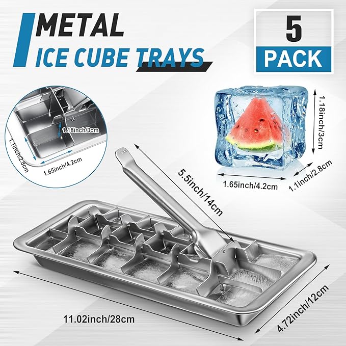 Yaocom 5 Pcs 18 Slot Stainless Steel Ice Cube Maker and Tray Ice Cube Tray for Bars Kitchens Levers Remove Cubes Easy Removal Metal Food Grade Freezer Molds for Food Juice Dishwasher Safe