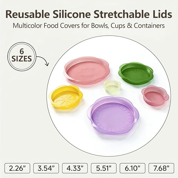 12 Pack Silicone Stretch Lids for Food Storage, Silicone Bowl Covers Microwave, Tapas De Silicona Ajustables Para Todo Dishwasher