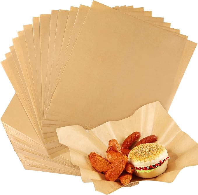 Spakon 1000 Sheets Wax Deli Paper Sheets for Food 12 x 12 Inch Checkered Dry Waxed Deli Basket Liners for Sandwich Wrapping, Food Basket Liners, Picnic party(Kraft)