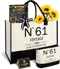 YeohJoy 61st Birthday Gifts for Women Canvas Tote Bag Travel Gear, Unique 61 Years Old Gifts for Wife Mom Sister Aunt Friends Her, Vintage N°61 Handbag & Cosmetic Bag & Back in 1965 Poster
