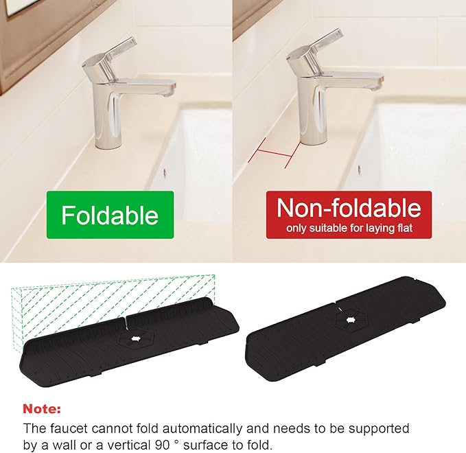 Faucet Guard - 90 Foldable Draining Mat for Kitchen Sink with 2 Drain Ports, Black, 24"*5.66"
