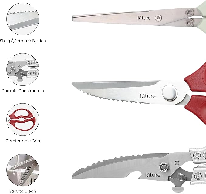 Heavy Duty Kitchen Shears - Premium Stainless Steel Cooking Scissors for Meat, Poultry, Herbs & More | Includes Bonus Herb Scissors & Poultry Shears in Giftable Box by Kiture