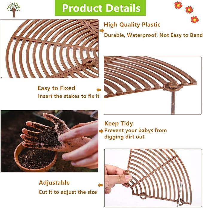 Z metnal Plant Pot Grid 20.8", 3 Pcs Cuttable Grid Plant Soil Cover, Plastic Grid Plant Pot Cover, Flower Protector,Keep Cats Out of Potted Plants