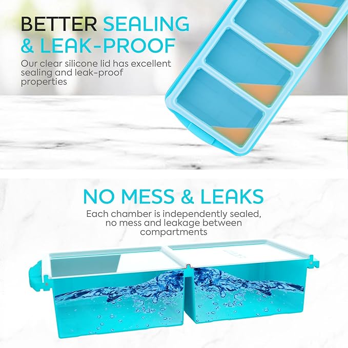 Xomoo Silicone Freezer Tray With Lid - Soup Freezer Container molds - Large Ice Cube Tray- makes 8 perfect 1-Cup & 2-Cup Ice cube Molds Food Soups Storage Containers - Oven & Dishwasher -Safe