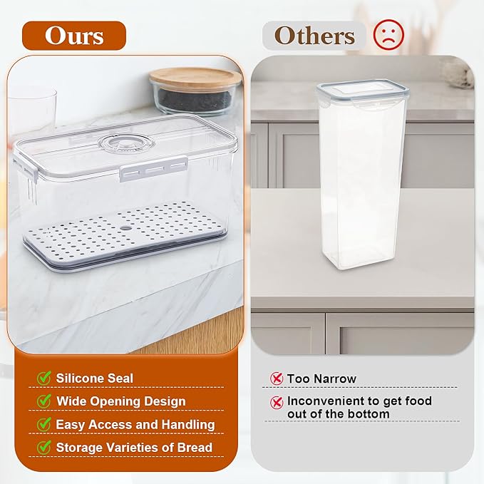 ANYPROLUS Bread Box for Homemade Bread Boxes for Kitchen Counter Airtight, Time Recording Bread Storage Container with Lid, Bread Containers Storage Airtight Loaf Bread Keeper, White