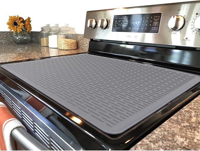 YUHFERA Stove Top Cover for Electric Stove - Silicone Stove Mat for Glass Top, Glass Cooktop Protector, XL Dish Drying Mats For Kitchen,Oven Covers for Electric Stove (Gray,28 x 20)
