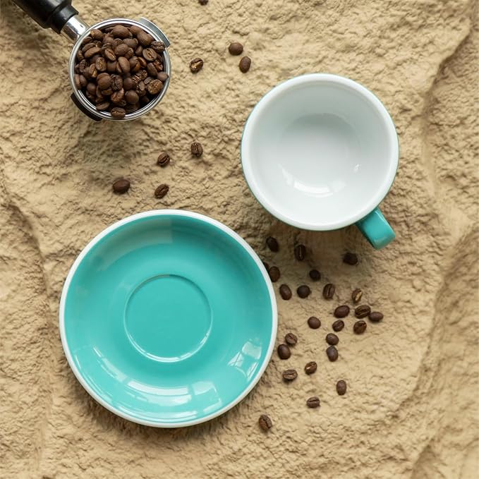 Loveramics 2 Set x 10 oz Latte Art Cup and Saucer (Teal + Yellow)
