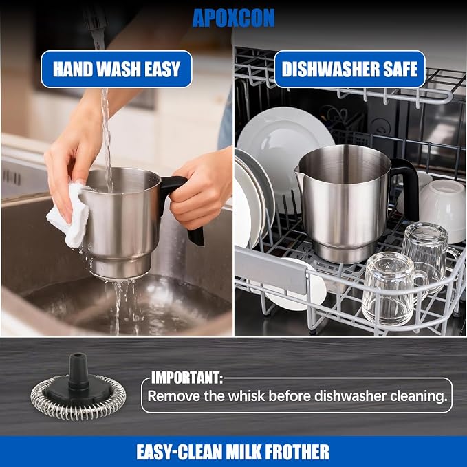APOXCON Milk Frother and Steamer, Automatic Warm & Cold Foam Maker with Stainless Steel Jug, Detachable Electric Coffee Frother for Cappuccino, Latte, Hot Chocolate