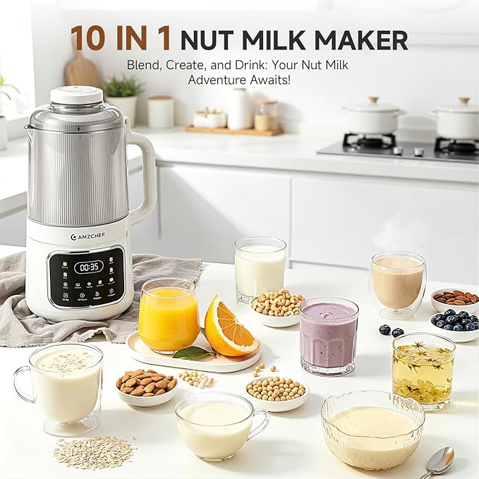 10-in-1 Nut Milk Maker Blender with Detachable Design: 33.8oz Homemade Soy, Almond, Juice, Oat Milks for Plant-Based Milks Soy Milk Maker With Delay Start/Keep Warm/Boil Water/Hot Self-cleaning