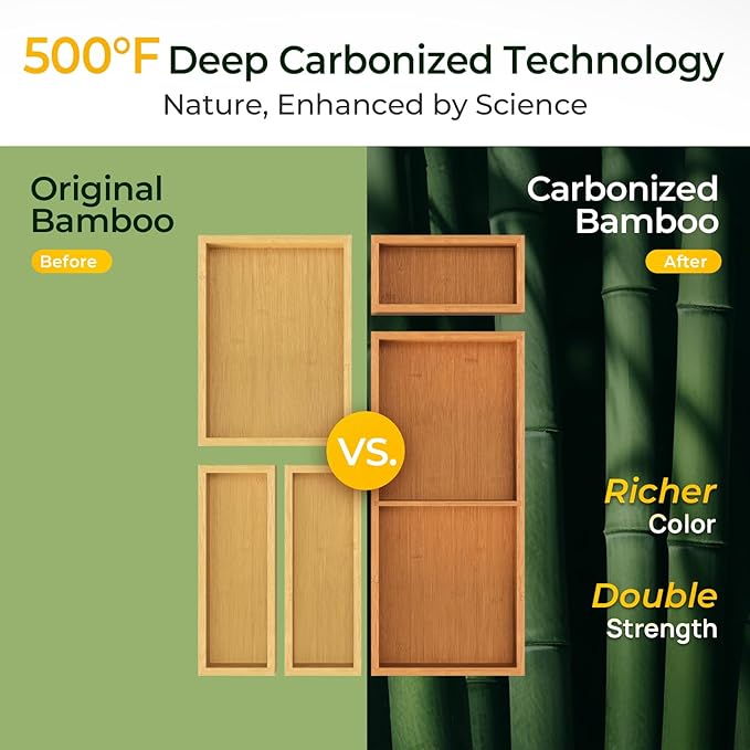 keechee Carbonized Bamboo Kitchen Drawer Organizer (Bundle: 5pc Organizers Set)