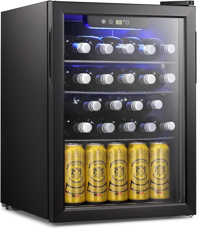 Antarctic Star 16 Bottle Wine Cooler Beverage Refrigerator Beer Soda Clear Glass Door Quiet Bar Fridge Adjust Temp Control Freestanding, 2.41 Cu. Ft