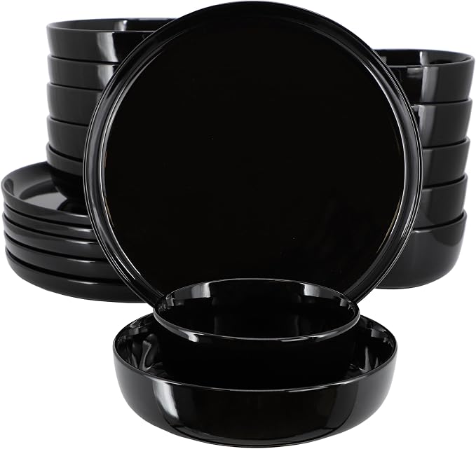 Elama Duncan 18 Piece Porcelain Dinnerware/Tableware Set, Service for 6 (Black)