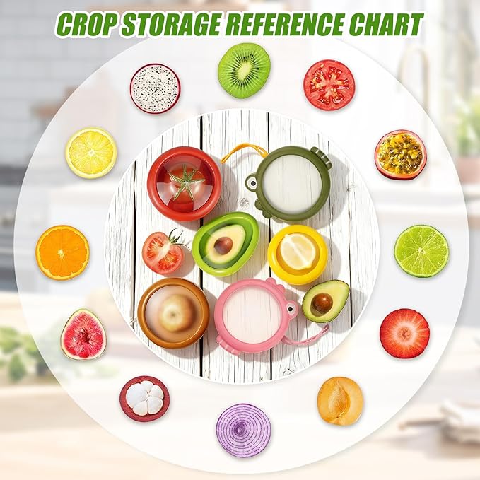 Set of 12 Fresh Food Containers with 2 Fruit Peeler, Fresh Pod, Reusable Silicone Storage Pods for Avocado, Onions, Tomatoes, Garlic – Freshness Seal for Fridge, Send Goods from Local Warehouse