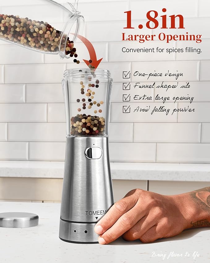 Upgraded Larger Capacity Electric Salt and Pepper Grinder Set + Electric Salt and Pepper Grinder Set
