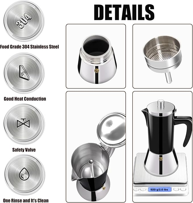 12 Cup Thickened 304 Stainless Steel Moka Pot Stovetop Espresso Maker Cafeteras Italian Percolator Espress Makers Capable Greca Mocha Coffee Machine for Induction Home and Camping 600ml 20oz