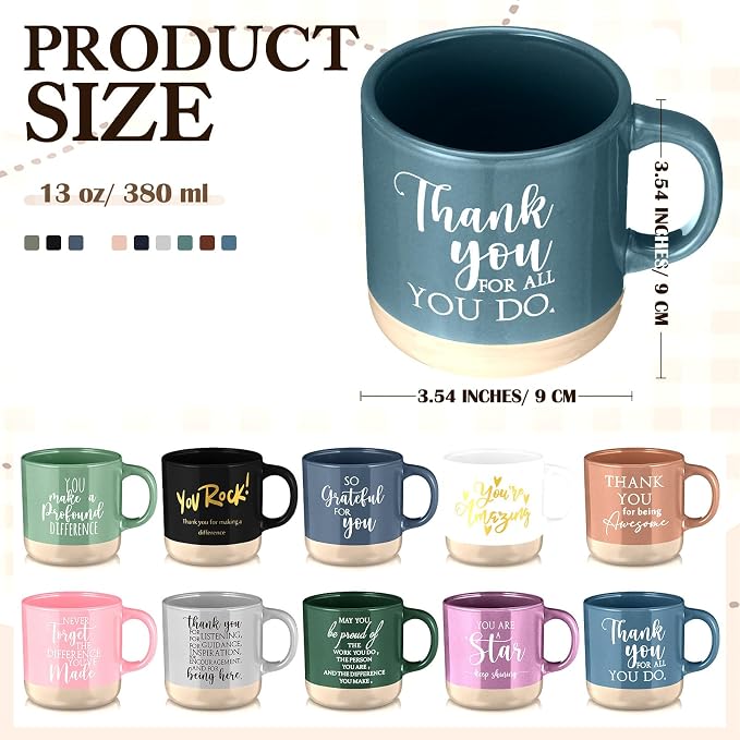 Didaey 10 Pcs Thank You Mugs Bulk Appreciation Gifts for Teachers Cna Week Thank You Gifts in Bulk for Coworkers Employee Office Staff Work Team Inspirational Ceramic Teacher Coffee Mugs