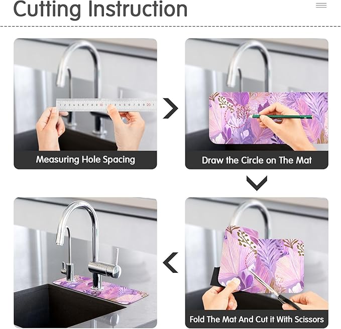 Kitchen Sink Splash Guard 1 PC 30 Inch Sink Faucet Mat Splash Guard for Bathroom Countertop Water Absorbent Foldable Cuttable Soft Washable Boho Pink Leaf