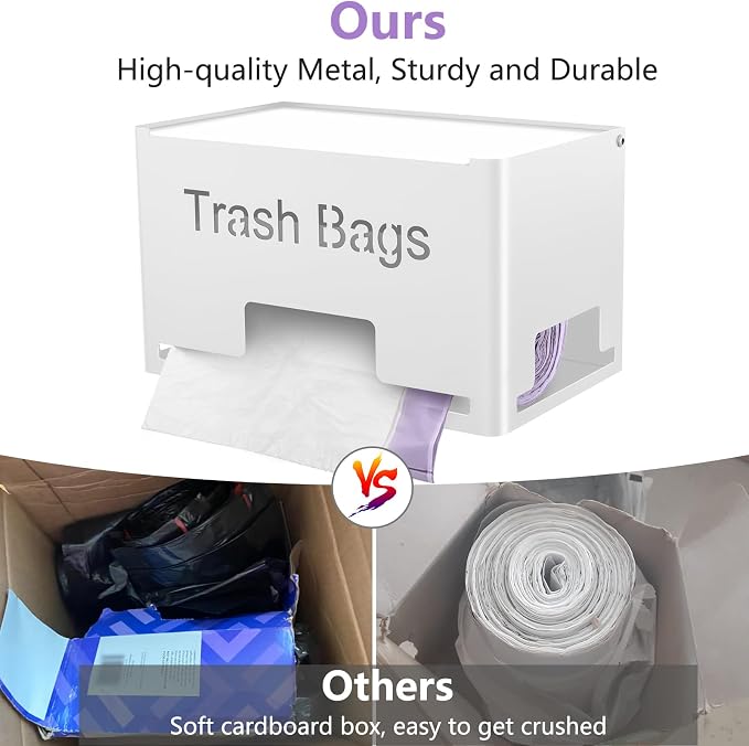 STWWO Extra Large Trash Bag Holder, Garbage Bag Dispenser Holder, White | Trash Bag Storage Organizer for Kitchen Laundry Room Under Sink, Metal Trash Bag Holder Dispenser Wall Mounted /Freestanding