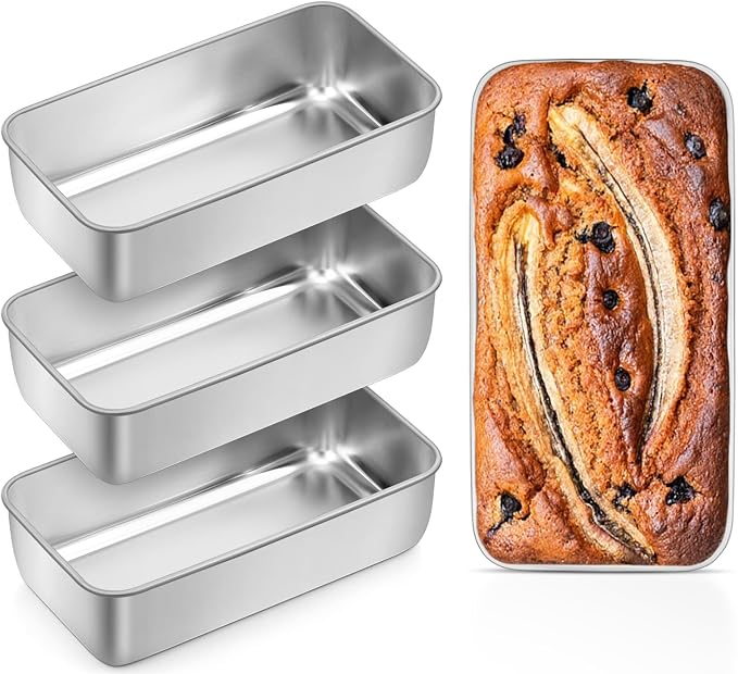 Leonyo Non-Toxic 9x5IN Stainless Steel Loaf Pan for Baking Bread, 4 Pack | Metal Sandwich Bread Loaf Pans, Bread Pan Tins for Homemade Meatloaf Cakes Brownies Lasagnas, Dishwasher Oven Safe