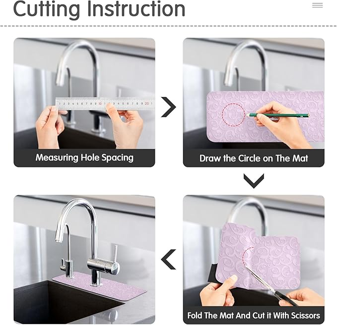Kitchen Sink Splash Guard 1 PC 14.7 Inch Sink Faucet Mat Splash Guard for Bathroom Countertop Water Absorbent Foldable Cuttable Soft Washable Floral Vintage Purple