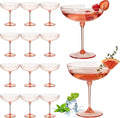 LemonRoad 12 Pcs Plastic Coupe Glasses 9 oz Disposable Martini Glasses for Cocktails, Champagne, Desserts and Espresso, Drinkware Set for Weddings, Birthday Parties, Home Bars (Champagne Powder)