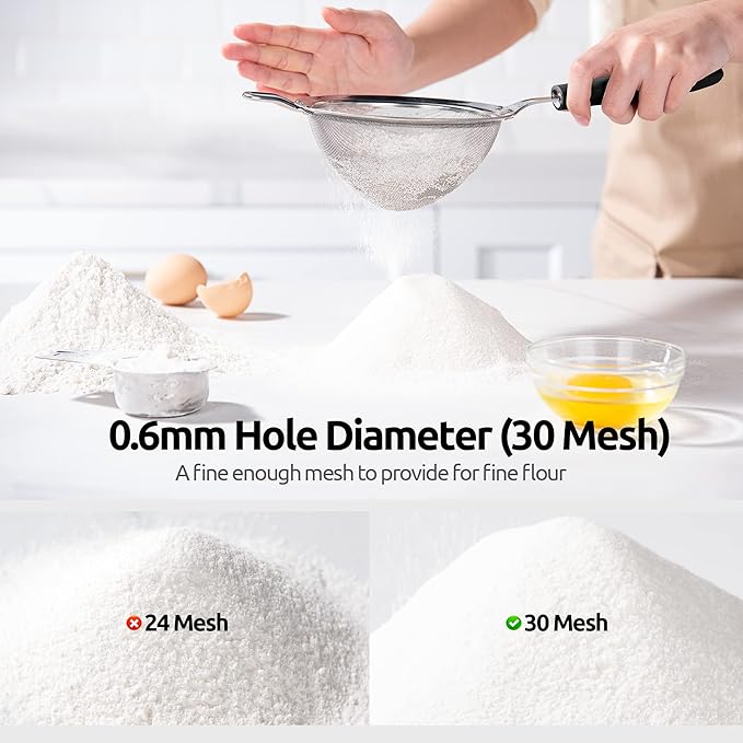 U-Taste 10 Piece Measuring Cups and Spoons Set in 18/8 Stainless Steel, and 18/8 Stainless Steel 5.5 inch 30 Mesh Strainer (Black)