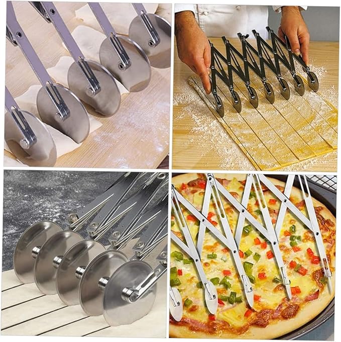 5 Wheel Pizza Cutter, Stainless Pizza Slicer, Expandable Pizza Slicer Multi-Round Pastry Cutter, Stainless Steel Retractable Pastry Cutter Roller Kitchen Baking Accessory for Cake Dough