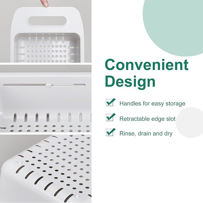 VECELO Expandable Over the Sink Colander Strainer Basket, Kitchen Strainers and Colanders for Washing Vegetables and Fruits, Draining Cooked Pasta, Drying Dishes, Gray
