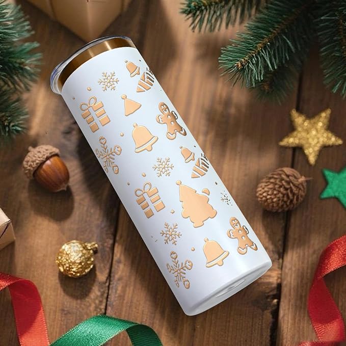 YOUKE OLA 16 Pack Rose Gold Plated Stainless Steel Tumbler Straight Double Wall Powder Coated for Laser Engrave, 20oz White to Bronze
