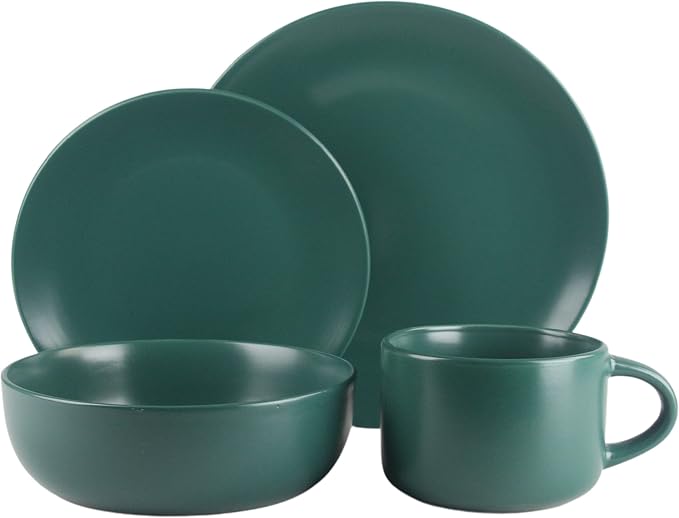 10 Strawberry Street Wazee Matte Coupe Dinnerware Set, 16 pc, Emerald Green