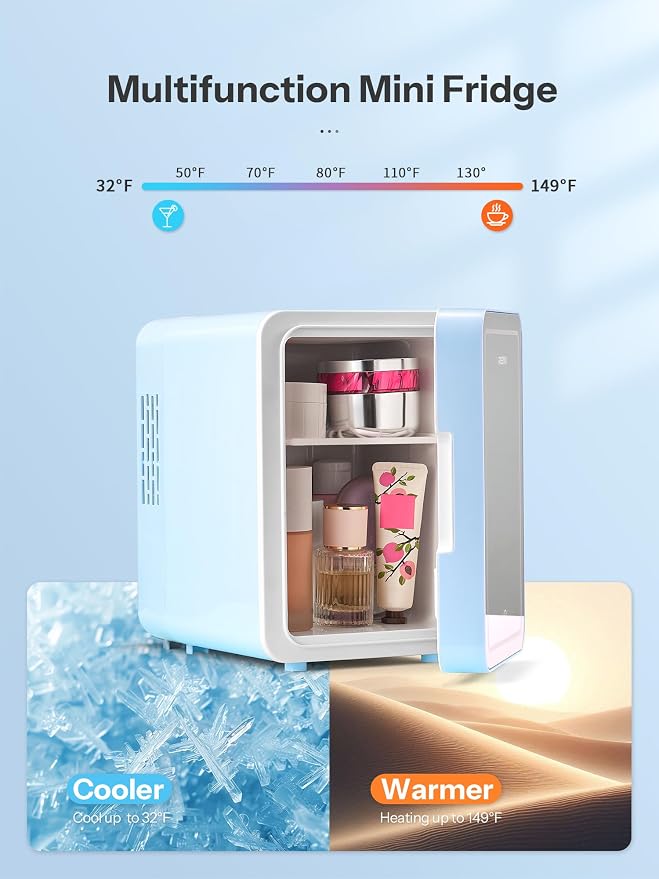 Reemix Mini Fridge 4L, 6 Can Portable AC+DC Power Cooler, Aqua
