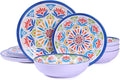 Dinnerware Set 12Pcs Melamine Plates and Bowls (Blue Flower) | Wedding Gift,Parties,Home,Service,Durable,Floral Pattern,Tableware Dinner, Salad Dessert Plates,Housewarming