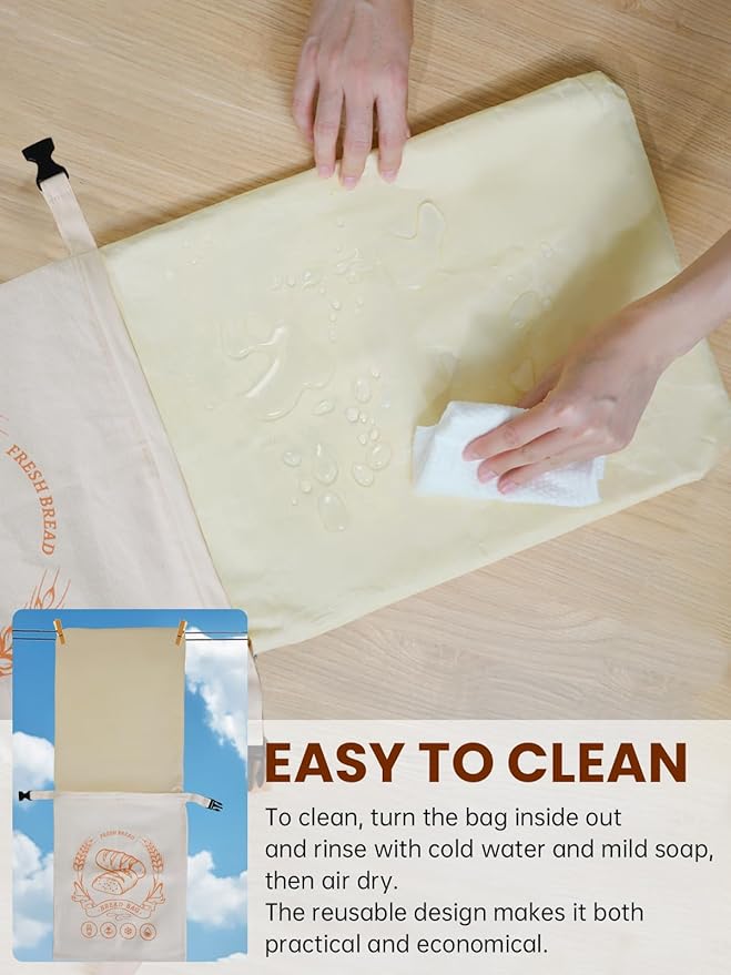 2 Pack Beeswax Bread Bags with Zipper, XL(13x17in) Sourdough Bread Storage for Homemade, Freezer Storage Bag to Keep Fresh, Cotton Beeswax Container, Baguette Bag with Liner Kitchen Baking (Off-White)