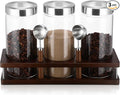 Suclain 3 Pcs 44 oz Glass Coffee Grounds Container with Shelf Glass Coffee Bean Storage Canisters with Airtight Lid and Measuring Spoon Food Storage Jars for Kitchen Sugar (Artsy Style)
