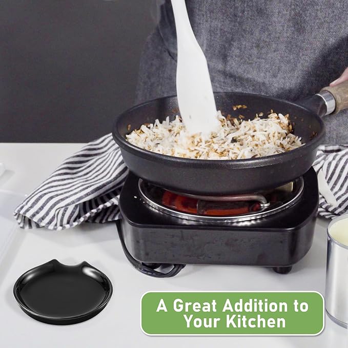 Irenare 8 Pcs Ceramic Spoon Rest for Stove Top, 3.74 Inch Porcelain Spoon Holder, Coffee Utensil Rest Heat Resistant Dishwasher Safe for Home Kitchen Accessories Gift(Black)
