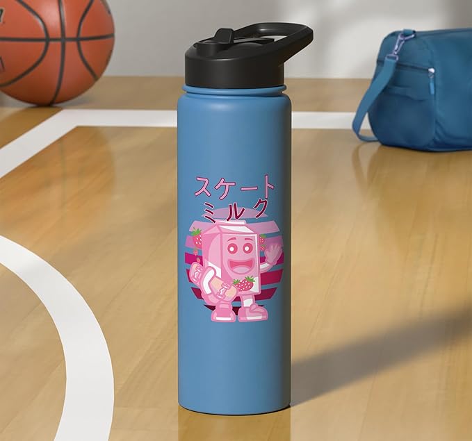 Retro 90s Japanese Skateboarding Strawberry Milkshake Carton Stainless Steel Insulated Water Bottle