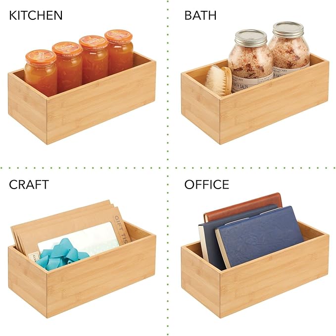 mDesign Kitchen Organiser — Rectangular Wooden Storage Box for Storing Tea, Coffee, Sugar and Other Foods in The Kitchen — Stackable Tea Bag Holder — Natural