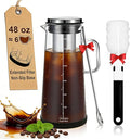 Cold Brew Coffee Maker 48oz/1.4L, Airtight Glass Carafe with Extended Fine Mesh Stainless Steel Filter, Iced Tea & Fruit Pitcher with with Handle and Removable Base
