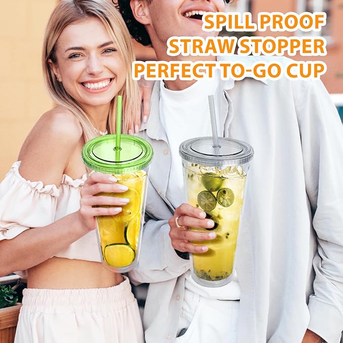Zukro Clear Tumbler with Lid and Straw 32 oz, Wide Mouth Double Walled Insulated Reusable Acrylic Plastic Iced Coffee To Go Cup for Loaded Tea, Water, Lemonade, Fit in Cupholder, BPA Free, 2 Pack