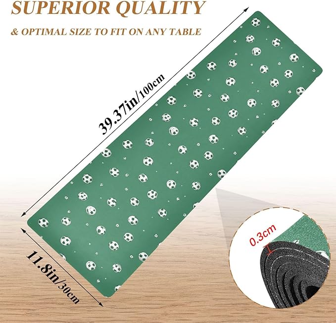 Green Soccer Balls Trivet Table Runner Heat Resistant 230F for Hot Dishes Pots Plates Kitchen Dining Table Protector Decorative 39.37x 11.8