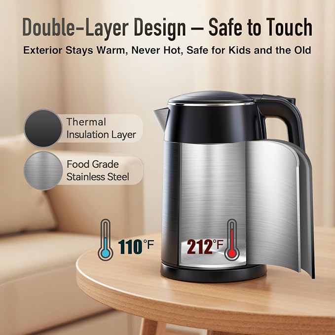 Mecity Electric Kettle 1.7L Touch Screen Temperature Control Water Boiler, No Plastic Contact with Water. 6 Preset Temperature Programs, 2 Hours Keep Warm, Auto Shut Off, Dark Grey