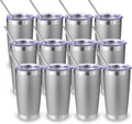 Volhoply 20oz Stainless Steel Tumbler with Lid and Straw Bulk 12 Pack,Double Wall Insulated Travel Iced Coffee Mug Fits Cup Holder,Powder Coated Cups for Hot/Cold Drinks,Christmas Gifts（Gray,12 Set）
