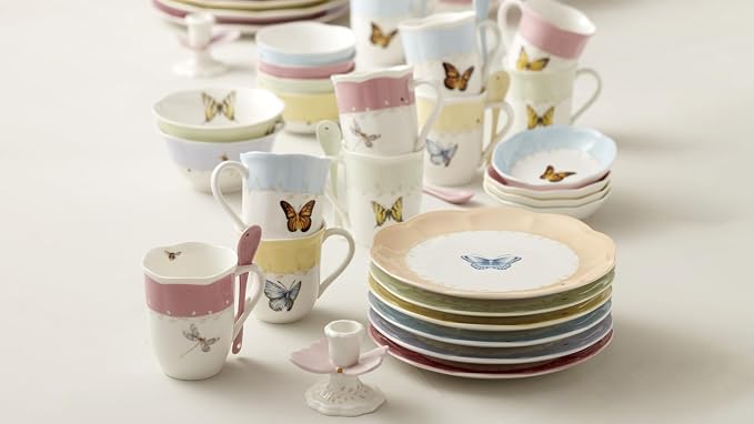 Lenox Coffee Mug Set, Butterfly Meadow Colors 4-Piece Mug Set, Service for 4, White Porcelain Mugs, 10 Oz Capacity, Microwave & Dishwasher Safe, Ceramic Mugs, Coffee Cups, Tea Cup (Assorted, 4 Piece)