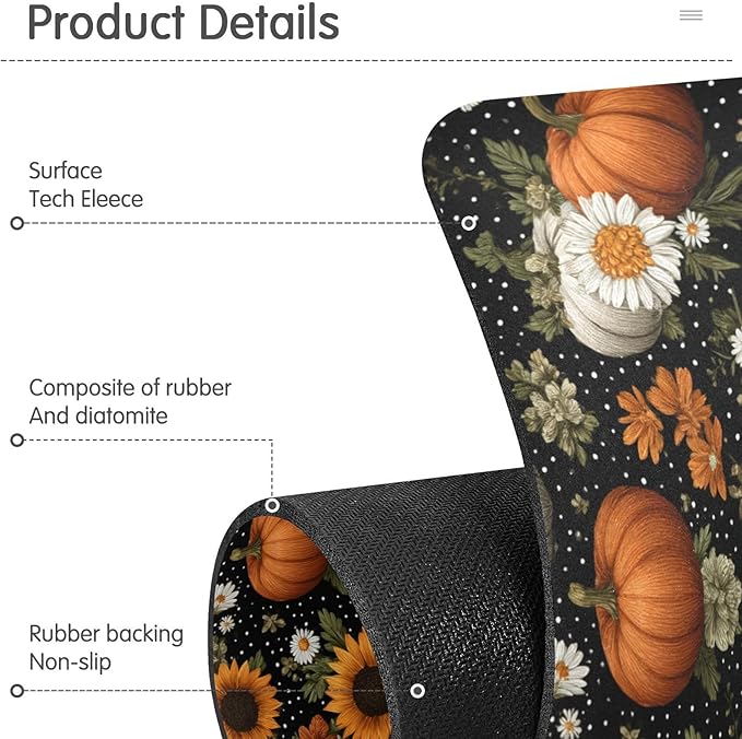 Kitchen Sink Splash Guard 1 PC 30 Inch Sink Faucet Mat Splash Guard for Bathroom Countertop Water Absorbent Foldable Cuttable Soft Washable Black Dotty Pumpkins Sunflowers Daisy