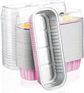 EUSOAR Cupcake Liners with Lids, 50pcs 6.8oz 6.5"x2.5"x1.2" Aluminum Disposable Foil Mini Loaf Pan Tin with Lids，Cupcake Baking Cups Ramekins Containers, Dessert Cheesecake Creme Brulee Ramekins Pan