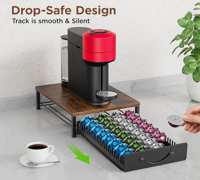 HFHOME Coffee Pod Holder Drawer Compatible with Nespresso, 48 Small or 24 Large VertuoLine Pods, Coffee Capsule Storage Organizer for Vertuo - Coffee Capsule Holder for Home Kitchen