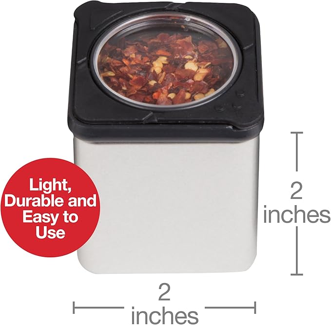 Set of 6 Magnetic Spice Jars, Shake or Pour Containers Attach to Most Refrigerator Doors & Appliances, Seasoning Dispensers- Easy Open Window Top Shakers- Salt Pepper Organizers, Space Saving Baking
