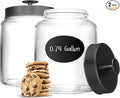 KooK Glass Kitchen Canister Set, Food & Storage Containers for Pantry, Bathroom Apothecary Jars, Tinplate Lids, Counter Organizers, 0.74 Gallon, Black, Set of 2
