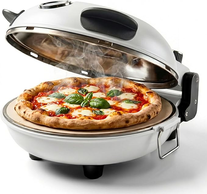 Cook With Color Electric Countertop Pizza Oven, Indoor Crispy Crust Pizza Maker, 12 Inch Pizza Oven with Ceramic Stone, Heats up to 800°F, Dual Temperature Control, Includes Pizza Peel, Off White