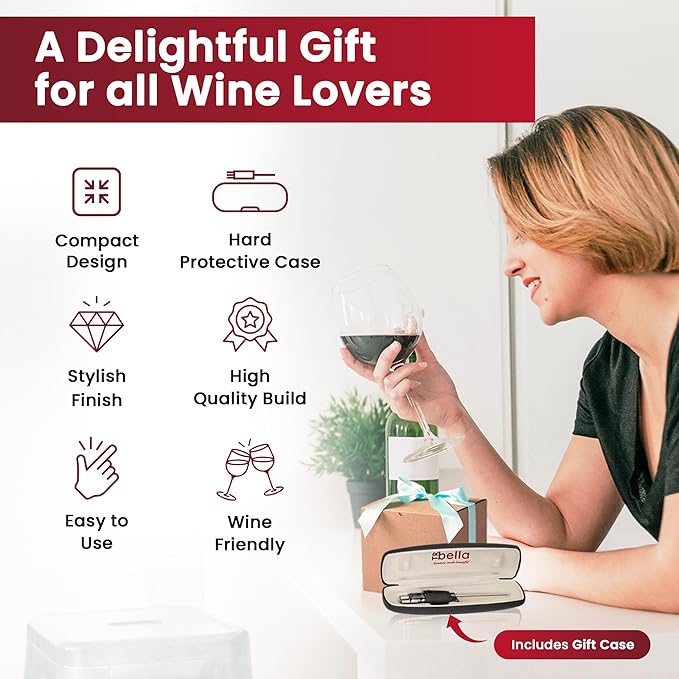 TRIBELLA Classic Wine Aerator, Multi-Stream Wine Aeration 3 Stainless Steel Spouts, Kitchen Essential, Easy Use, No-Drip Wine Pouring Accessory in Easy-to-Carry Gift Case